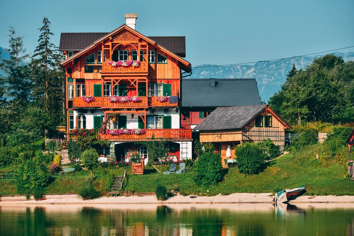 Lakeside vacation home at dusk